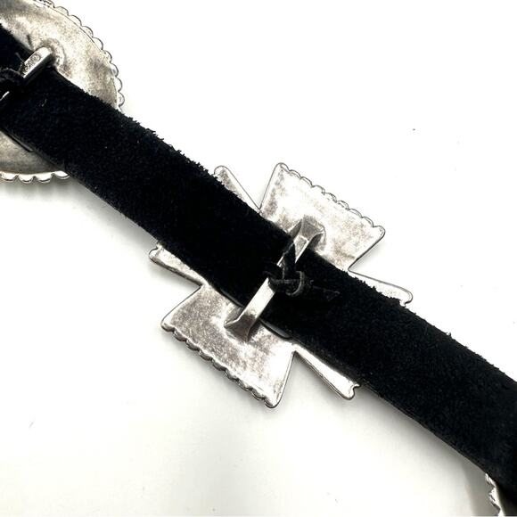 VINTAGE 1993 - Navajo Silver & black Leather Concho unisex Belt
